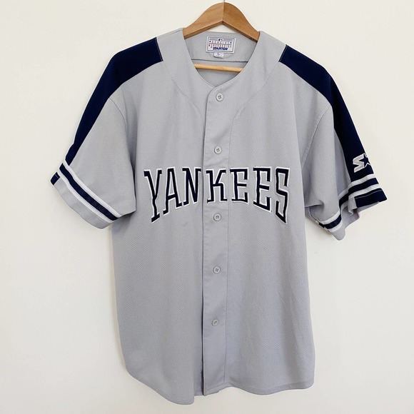 VTG 90s New York Yankees MLB Gray Starter Baseball Jersey Size Large